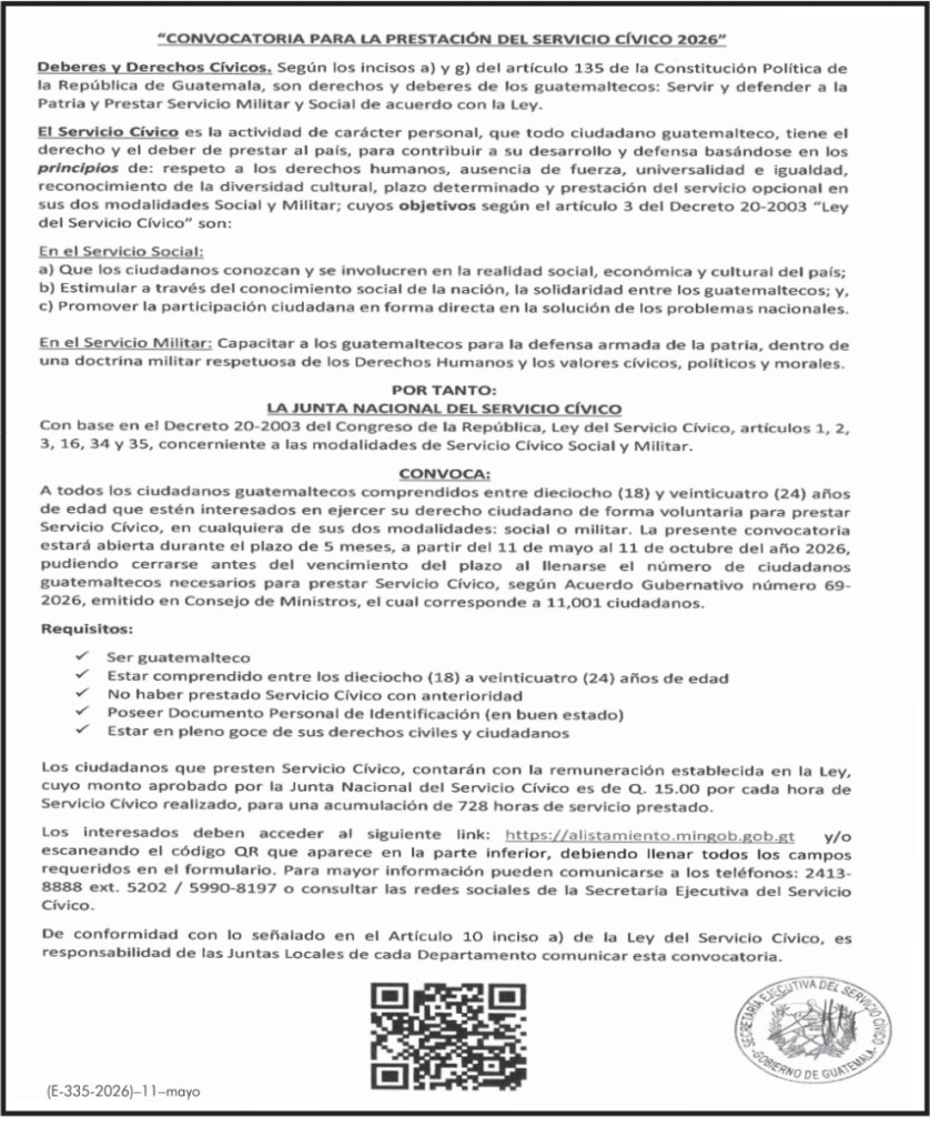 En el Diario Oficial fue publicada la convocatoria el Servicio Cívico 2026 dirigida a jóvenes en participar en las modalidades de servicio militar y social.