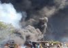 Incendio de vehículo de transporte pesado en la ruta al Atlántico. Foto La Hora: Asonbomd
