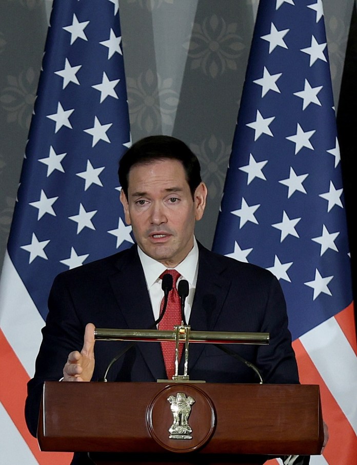 Marco Rubio, secretario de Estado de Estados Unidos realiza una visita a Nueva Delhi, India. Este domingo, dijo que esperan un acuerdo pronto con Irán. Foto La Hora: EFE
