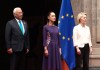 México y la Unión Europea afirman su nuevo acuerdo global modernizado La presidenta de México, Claudia Sheinbaum y Von der Leyen. Foto La Hora: EFE
