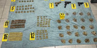 PNC y las 10 armas incautadas en Puerto Barrios, Izabal. Foto La Hora: PNC