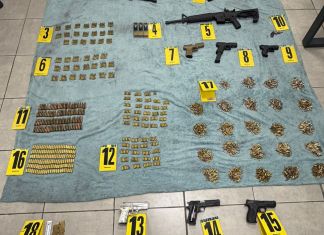 PNC y las 10 armas incautadas en Puerto Barrios, Izabal. Foto La Hora: PNC