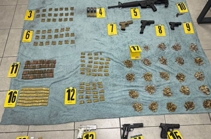 PNC y las 10 armas incautadas en Puerto Barrios, Izabal. Foto La Hora: PNC