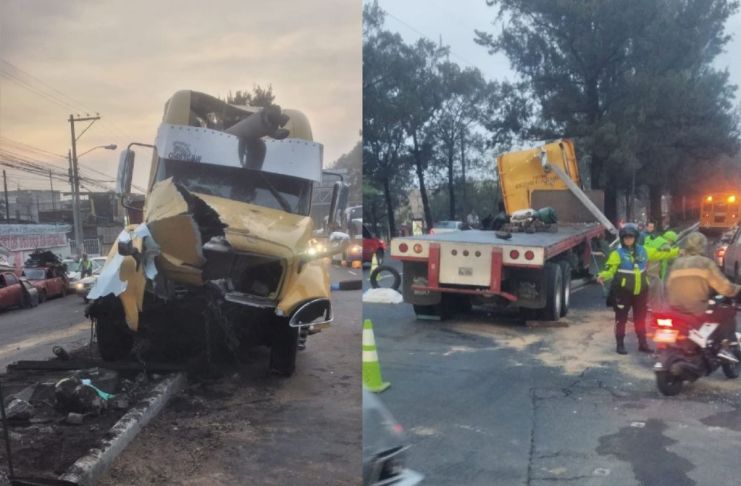 Los agentes de la PMT se encuentran regulando el tránsito en dirección al sur tras el accidente del tráiler en la 21 calle del Anillo Periférico. Foto La Hora: PMT