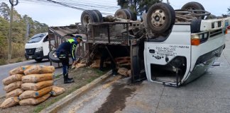En la Diagonal 45, sobre el puente Monjitas, zona 16, un camión volcó en plena vía, afectando el paso y generando congestionamiento vehicular en el sector.