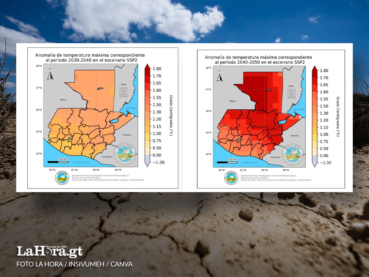 El mapa que muestra el Insivumeh hace referencia al incremento de la temperatura a la que se enfrenta el país. Foto La Hora: Francisco Altán