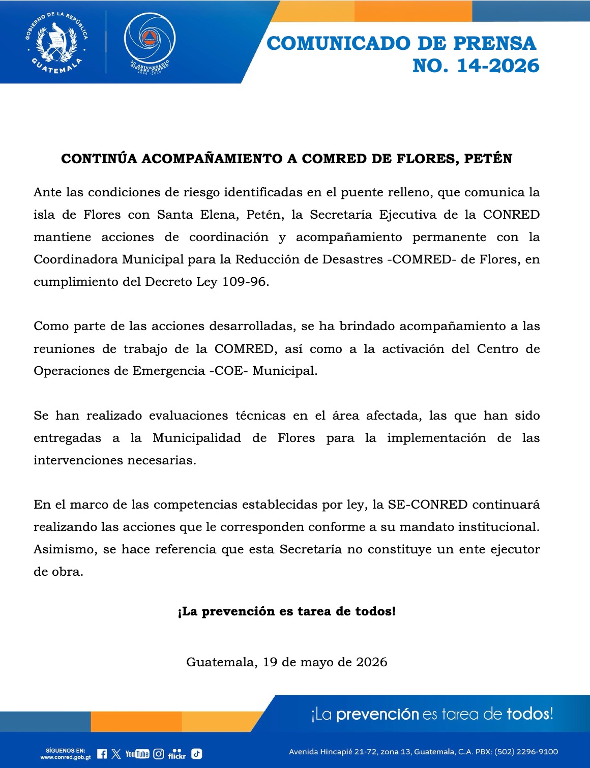 Comunicado de Conred. 