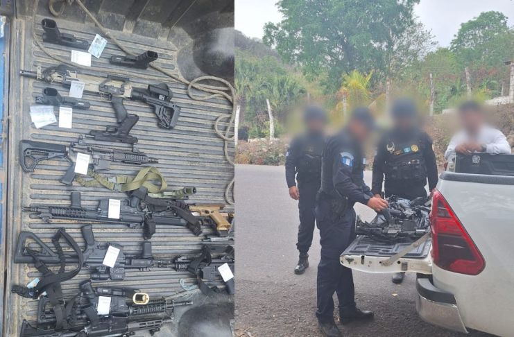 Un portavoz de la PNC informó que las armas encontradas a las diez personas fueron consignadas para investigar si se utilizaron en el enfrentamiento armado contra el Ejército la mañana del lunes 26 de mayo. Foto La Hora: PNC