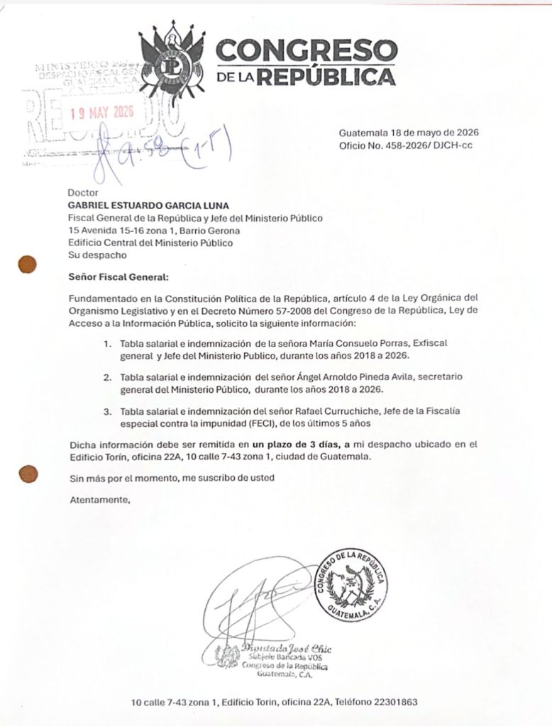 Solicitud del diputado José Chic por información de sueldo e indemnización de Porras. Foto: Cortesía