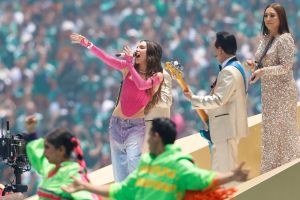 Belinda se presentó junto a Los Ángeles Azules durante la apertura del Mundial. Foto: EFE.