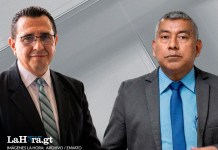 El fiscal general Gabriel García Luna y el exjefe de la FECI, Rafael Curruchiche. Arte La Hora: Alejandro Ramírez..
