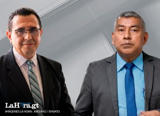 El fiscal general Gabriel García Luna y el exjefe de la FECI, Rafael Curruchiche. Arte La Hora: Alejandro Ramírez..