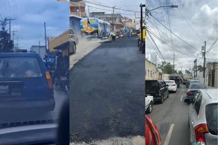 Trabajos de asfalto en paso a desnivel complican el tránsito entre El Milagro y Ciudad Quetzal. Foto La Hora: RR.SS.