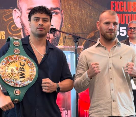 «El título se va para Guatemala»: dice Lester Martínez en su primer cara a cara contra Luka Plantic Cara a cara Lester Martínez vs. Luka Plantic. Foto La Hora: Probox TV.