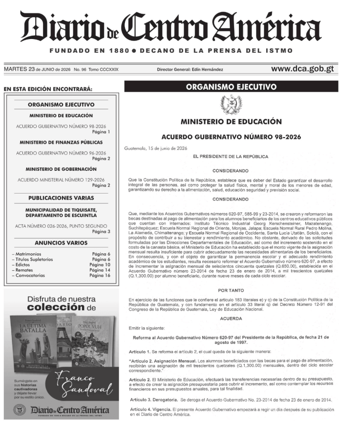 acuerdo gubernativo 98-2026