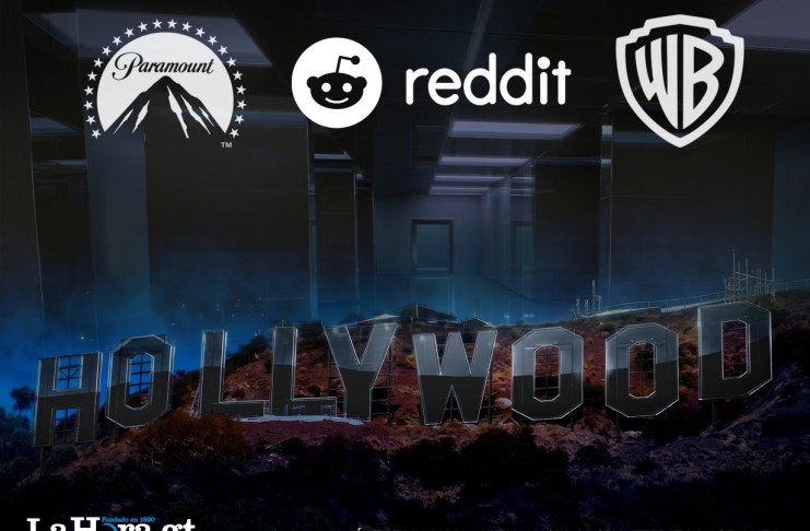 Cartel de Hollywood en representación de los posibles cambios en la industria del cine por compra de Warner y el éxito de Backrooms. Arte La Hora: Alejandro Ramírez