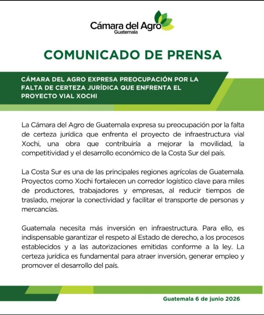 Cámara del Agro por la interrupción del proyecto Xochi.