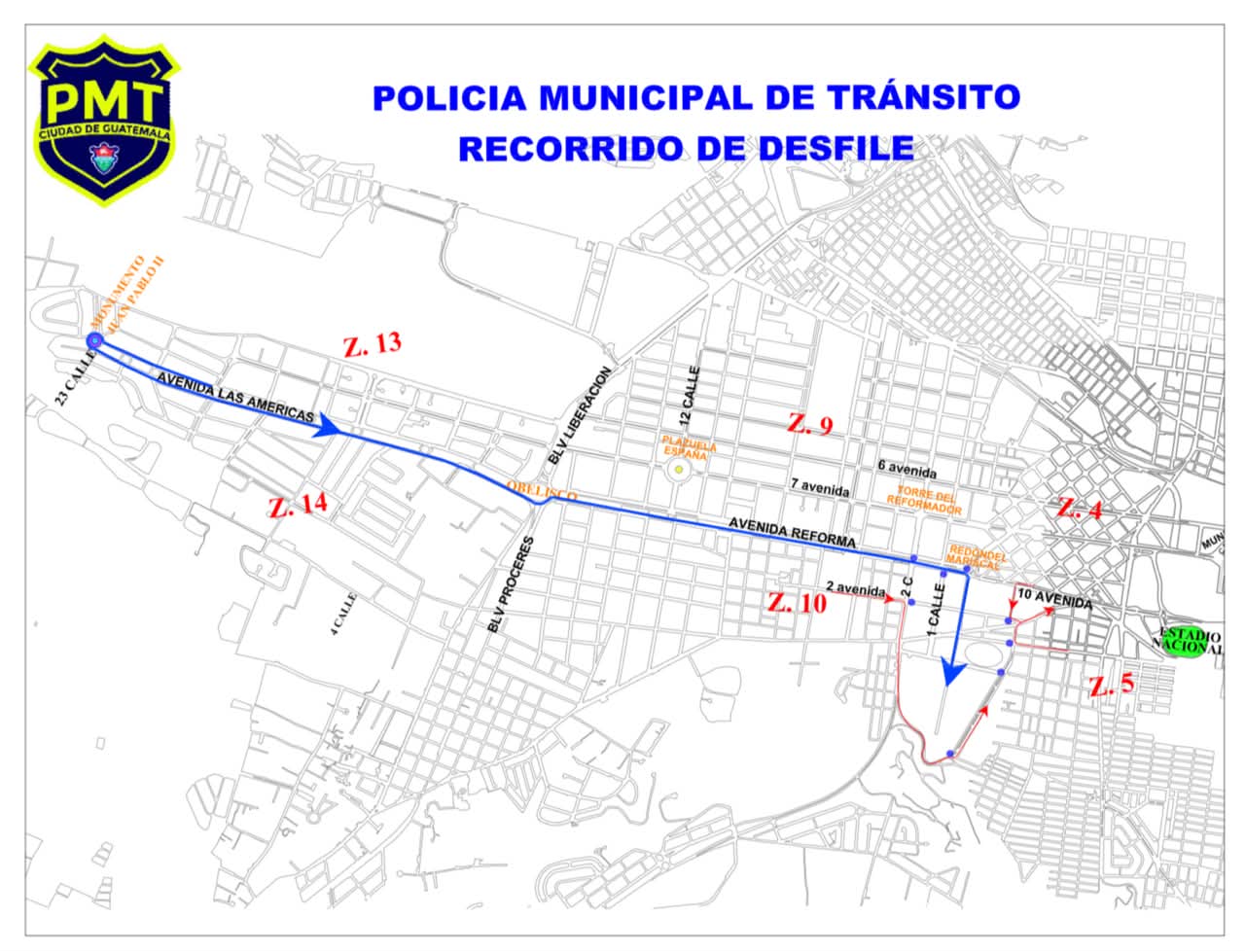 Recorrido de desfile para el 30 de junio. Foto La Hora: Policía MT.
