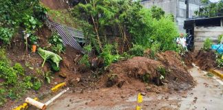 Deslizamiento de tierra registrado por la depresión tropical Cristina en Quetzaltenango. Foto La Hora: Conred