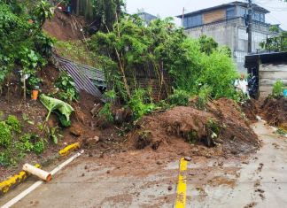 Deslizamiento de tierra registrado por la depresión tropical Cristina en Quetzaltenango. Foto La Hora: Conred