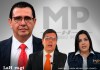 Fiscal General García Luna (d) junto a exfiscales destituidos Oscar Sagastume y Cinthia Monterroso. Arte La Hora: Alejandro Ramírez