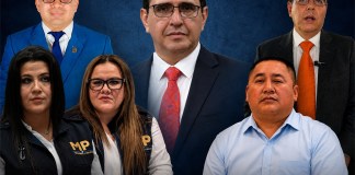 Del círculo de Porras a destituciones: el perfil de los fiscales recientemente removidos por García Luna Exfiscal Cinthia Monterroso, Noé Rivera, Óscar Álvarez, Marilyn Castillo, Carlos Tohom, Rocksy Arriola, Lucía del Carmen Muñoz, Estuardo Zea. Al centro el Fiscal General, García Luna. Arte La Hora: Daniel López.