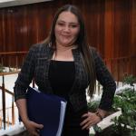 La magistrada titular de la Corte de Constitucionalidad, Julia Rivera, en la sede de la Universidad de San Carlos de Guatemala, el órgano que la eligió para la magistratura. Foto La Hora: Daniel Ramírez.