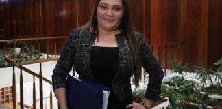 La magistrada titular de la Corte de Constitucionalidad, Julia Rivera, en la sede de la Universidad de San Carlos de Guatemala, el órgano que la eligió para la magistratura. Foto La Hora: Daniel Ramírez.