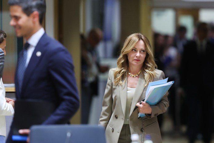 European Council summit in Brussels La primera ministra de Italia, Giorgia Meloni, reaccionó con rechazo a las declaraciones del presidente Donald Trump. Foto: La Hora: EFE