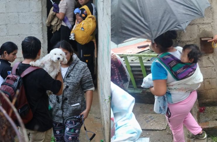 Personas evacuadas por el deslizamiento de tierra registrado en la zona 5 capitalina. Foto La Hora: Bomberos Voluntarios