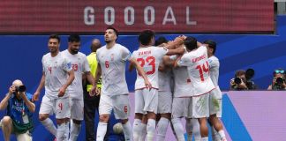Jugadores de la selección de Irán celebran un gol que fue anulado en un partido del grupo G del Mundial de la FIFA 2026 entre Bélgica e Irán, en el estadio SoFi en Los Ángeles (EE.UU.). Foto La Hora: EFE/ Omar Alonso