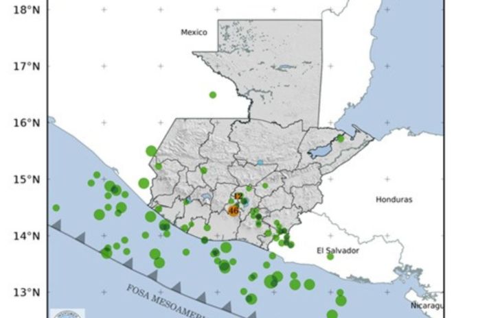 Mapa de sismos registrados en la última semana en el territorio nacional. Foto La Hora: Insivumeh