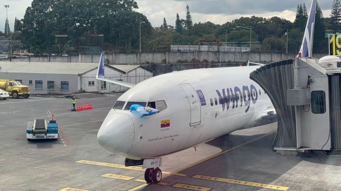 La aerolínea colombiana Wingo aterrizó esta mañana en su vuelo inaugural entre la ciudad de Medellín y Guatemala. Foto La Hora: Cortesía Wingo