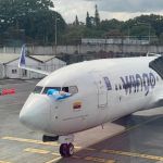 La aerolínea colombiana Wingo aterrizó esta mañana en su vuelo inaugural entre la ciudad de Medellín y Guatemala. Foto La Hora: Cortesía Wingo