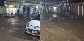 La fuerte lluvia registrada la noche de lunes ocasionó inundaciones en varias calles del casco urbano del municipio de Almolonga, Quetzaltenango.