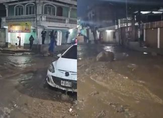 La fuerte lluvia registrada la noche de lunes ocasionó inundaciones en varias calles del casco urbano del municipio de Almolonga, Quetzaltenango.
