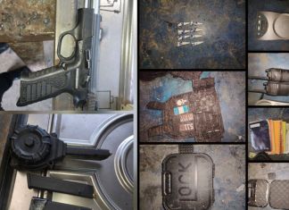 Las fuerzas de seguridad encontraron tres armas de fuego, chaleco antibalas y radiotransmisores en el allanamiento en Villa Canales. Foto La Hora: PNC