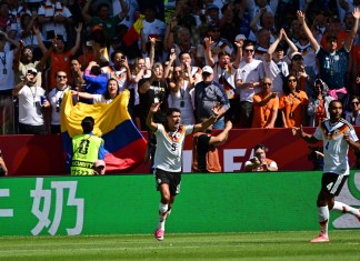 El alemán Aleksandar Pavlovic hace un gesto tras marcar un gol anulado durante el partido de la fase de grupos de la Copa Mundial de la FIFA 2026 entre Alemania y Costa de Marfil, en Toronto, Canadá. Foto La Hora: EFE