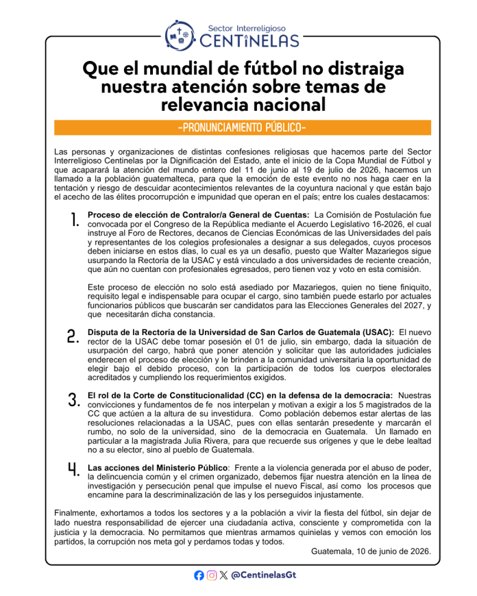 Piden que el mundial de fútbol no distraiga la atención sobr