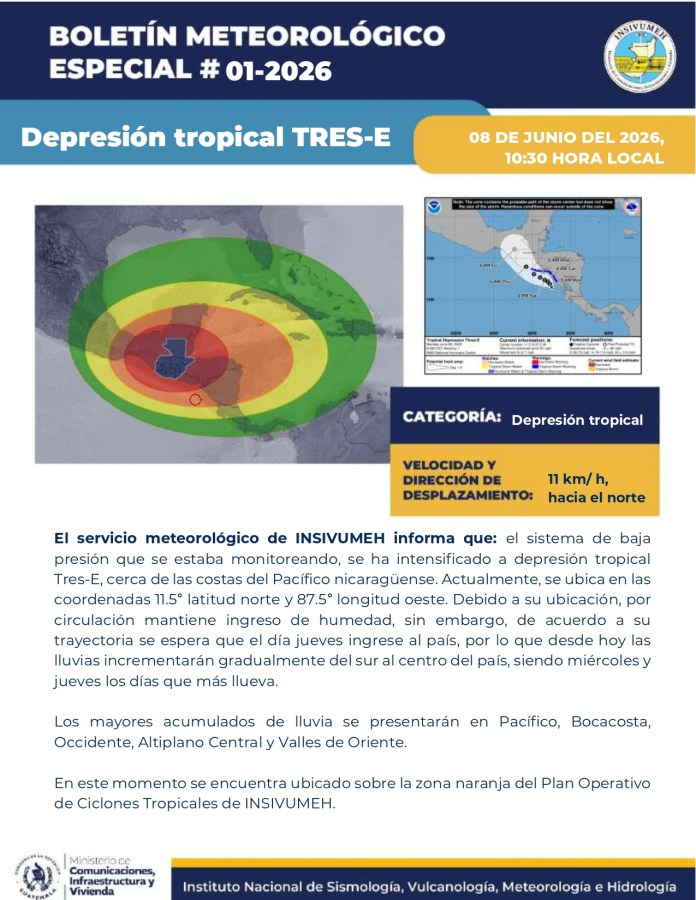 Depresión tropical Tres-E entrará al país el 11 de