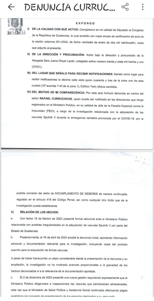 Denuncia contra Rafael Curruchiche. 