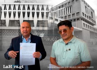 Diputados Orlando Joaquín Blanco Lapola (d) y Carlos Alberto Barreda Taracena (i) de la bancada VOS, durante presentación de denuncia contra exfiscal por caso USAC. Arte La Hora: Alejandro Ramírez