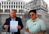 Diputados Orlando Joaquín Blanco Lapola (d) y Carlos Alberto Barreda Taracena (i) de la bancada VOS, durante presentación de denuncia contra exfiscal por caso USAC. Arte La Hora: Alejandro Ramírez