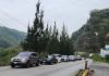 La PMT de San Juan Sacatepéquez informó de tránsito lento de Ciudad Quetzal por los trabajos que se realizan en el paso a desnivel de la cuchilla El Milagro. Foto La Hora: PMT de San Juan Sacatepéquez
