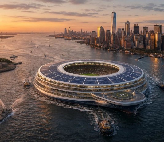 Un estadio flotante, la nueva propuesta de uno de los diseñadores más reconocidos de estadios. Foto: EFE/Cedida por Estudio Mark Fenwick.