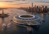 ¿Un Mundial en el mar? El estadio que podría navegar Un estadio flotante, la nueva propuesta de uno de los diseñadores más reconocidos de estadios. Foto: EFE/Cedida por Estudio Mark Fenwick.