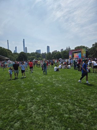 Las personas se re&uacute;nen en Central Park en New Jersey para ver la final de Argentina contra Espa&ntilde;a. Foto La Hora: Redes Sociales.