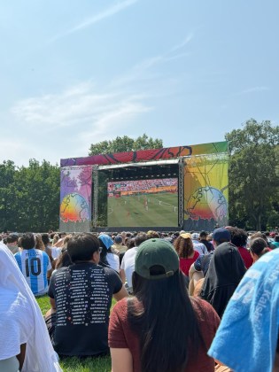 Las personas se re&uacute;nen en Central Park en New Jersey para ver la final de Argentina contra Espa&ntilde;a. Foto La Hora: Redes Sociales.