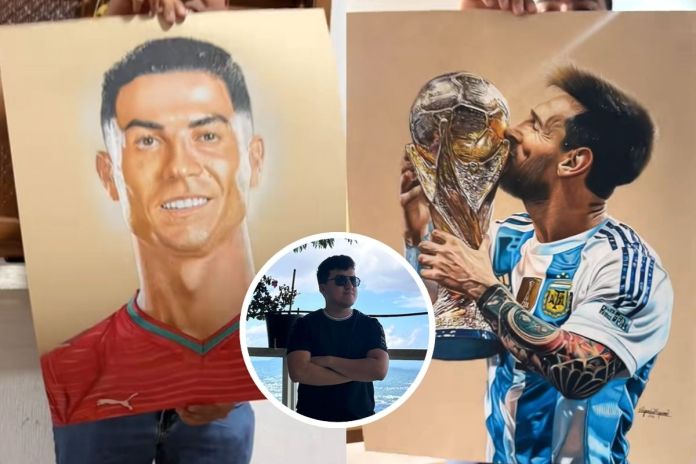 Artista jalapaneco conquista TikTok con retratos hiperrealistas de Messi y Cristiano Ronaldo. Foto La Hora: TT / @alejandrorequena_