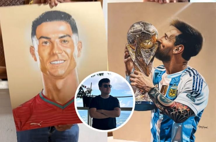 El artista guatemalteco que conquista las redes con retratos hiperrealistas de Messi y Cristiano Artista jalapaneco conquista TikTok con retratos hiperrealistas de Messi y Cristiano Ronaldo. Foto La Hora: TT / @alejandrorequena_